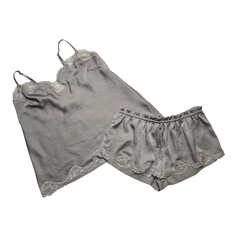 Victoria's Secret Womens Sz XS Satin Laced-Trim Cami & Shorts "Starstruck"-2305